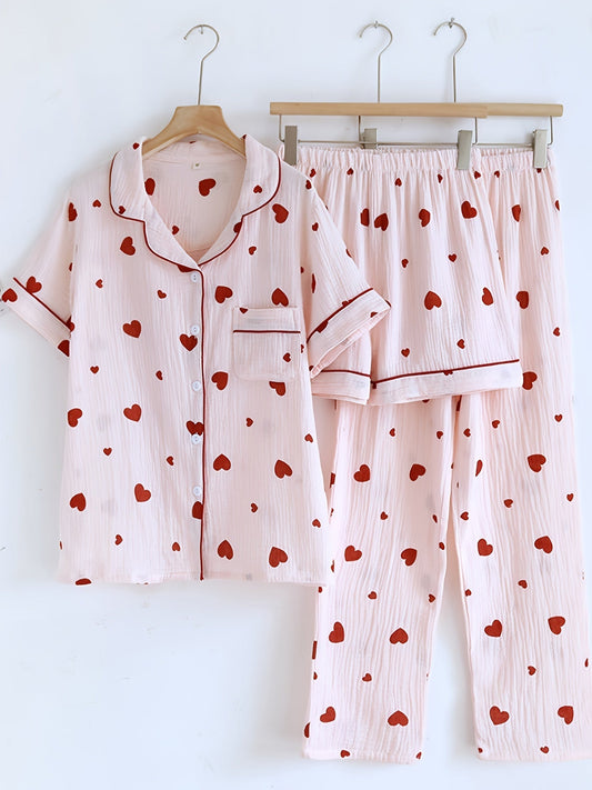 Blush Love Heart Nightwear Set (3-Piece Combo)