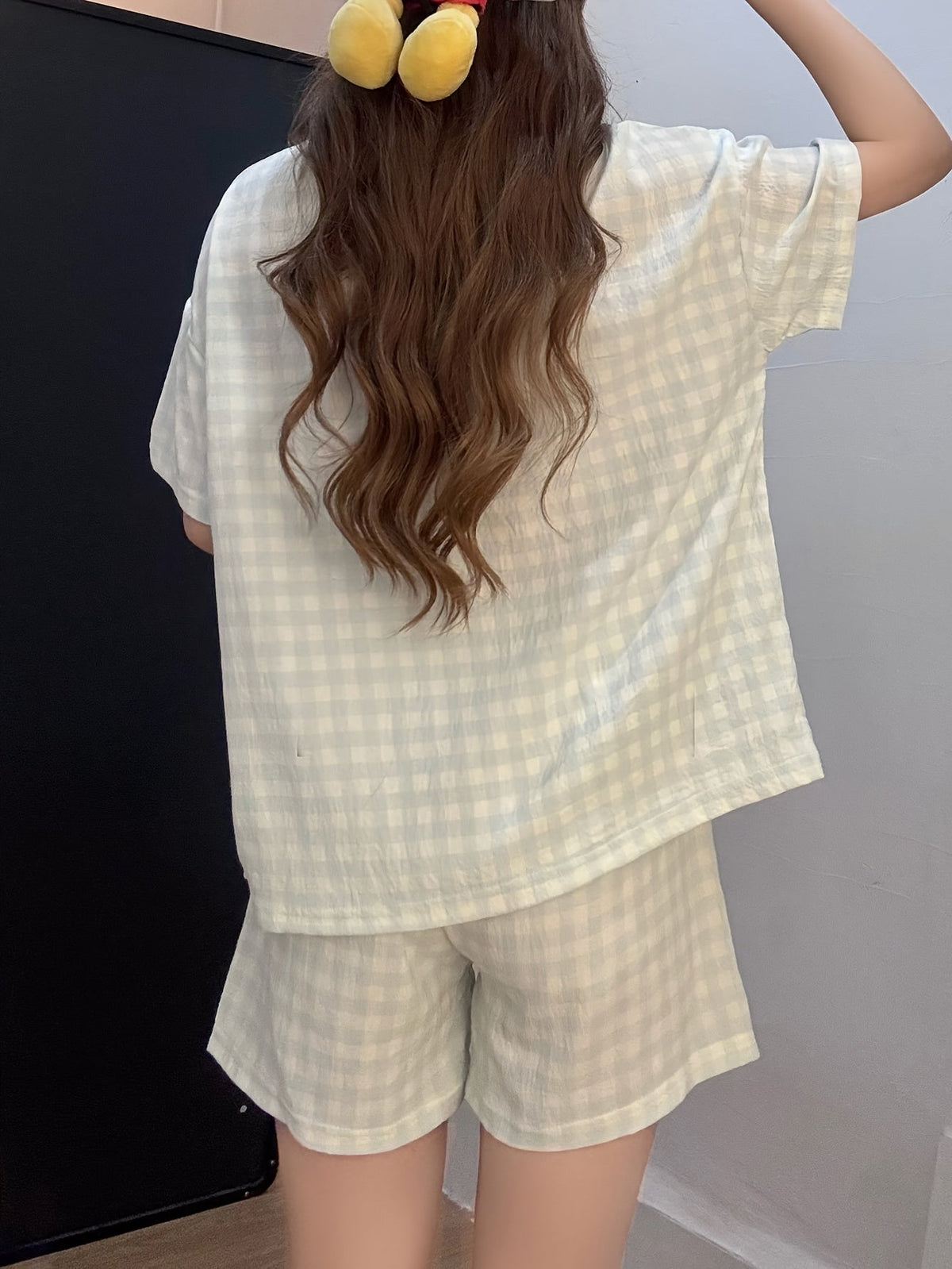 Sky Blue Gingham Apple Pocket Pajama Set