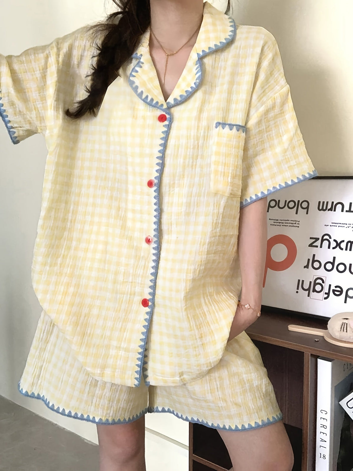 Sunny Gingham Ruffle Pajama Set