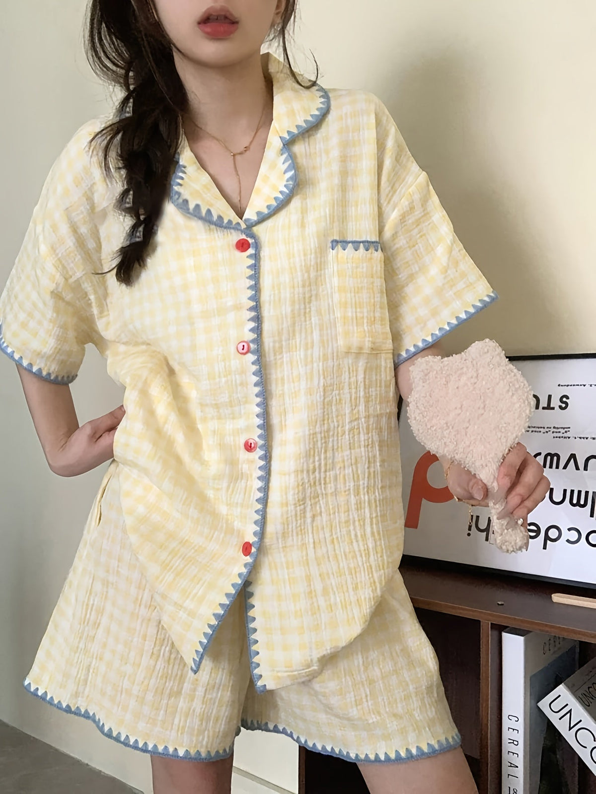 Sunny Gingham Ruffle Pajama Set