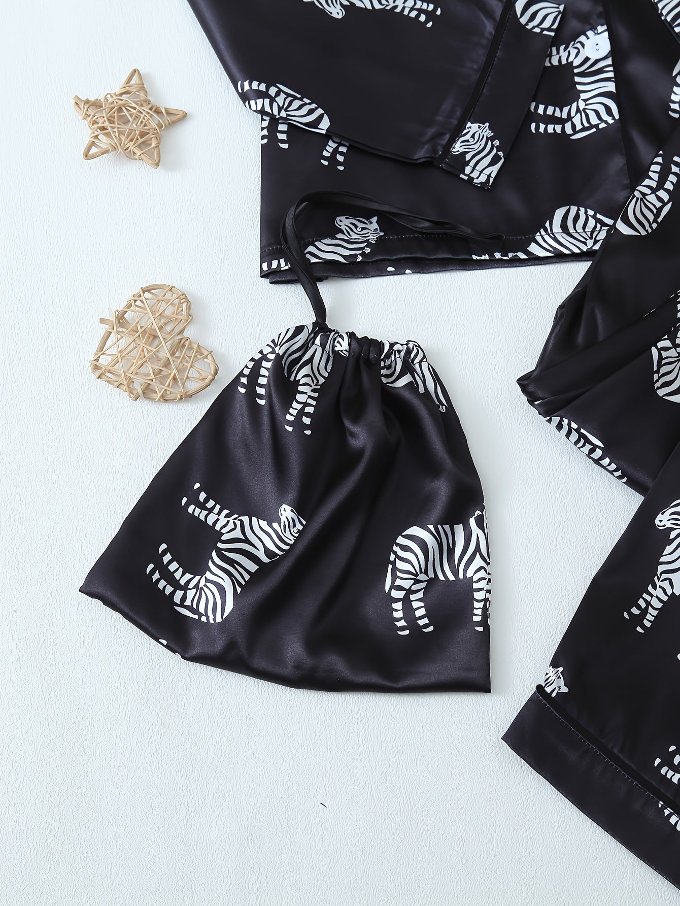 Zebra Print Satin 7-Piece Nightwear Set
