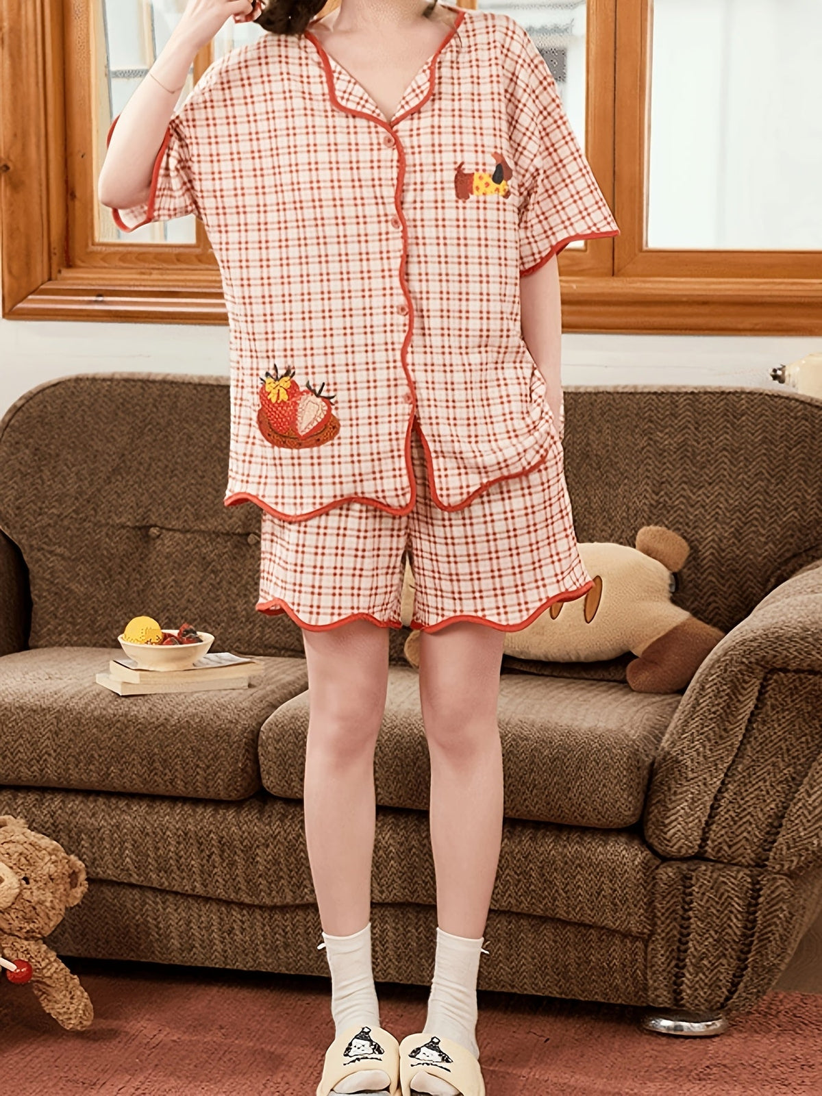 Cherry Checkered Ruffle Pajama Set