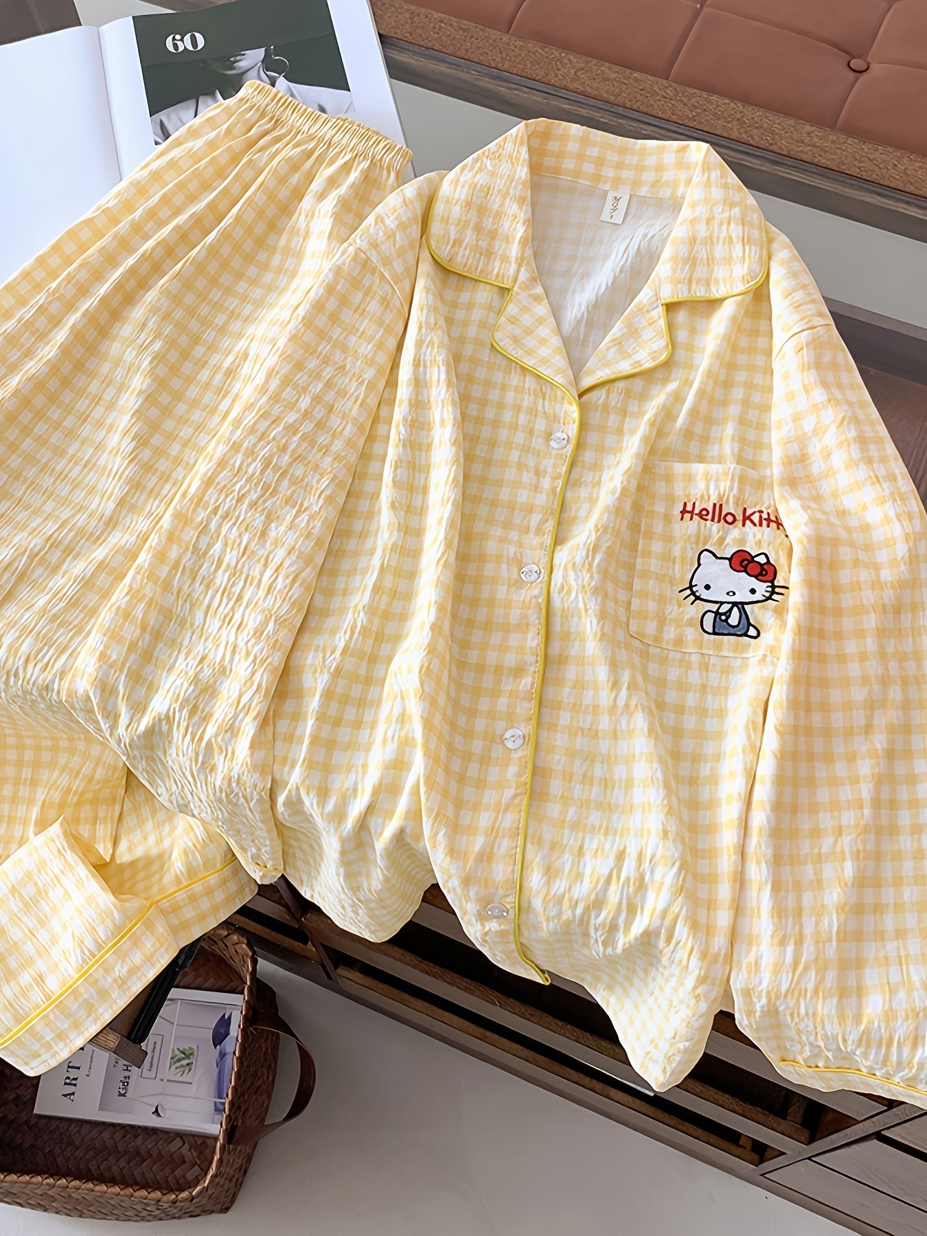 Yellow Gingham Hello Kitty Pajama Set – Shirt & Pants