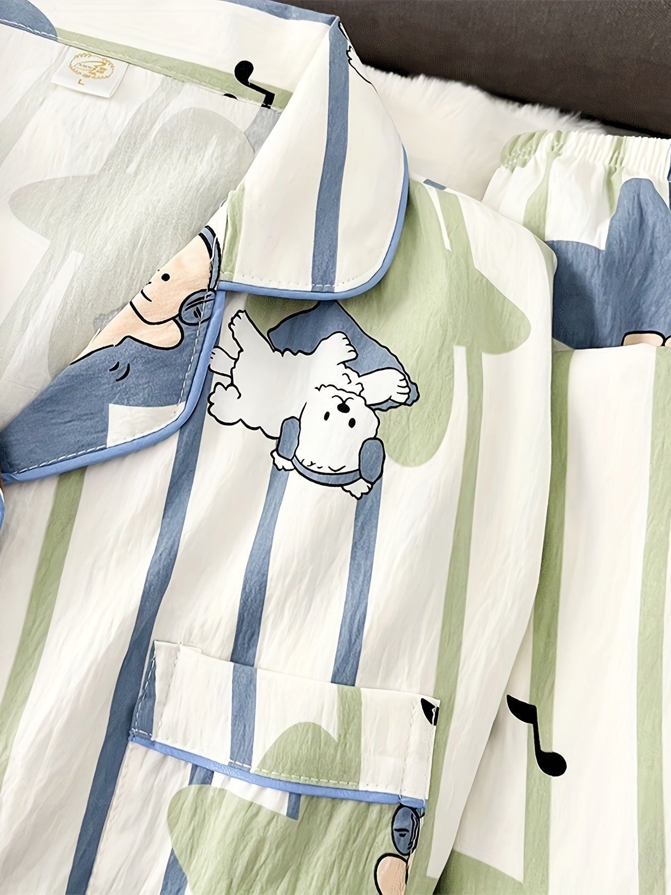 Puppy Print Striped Pajama Set – Shirt & Pants