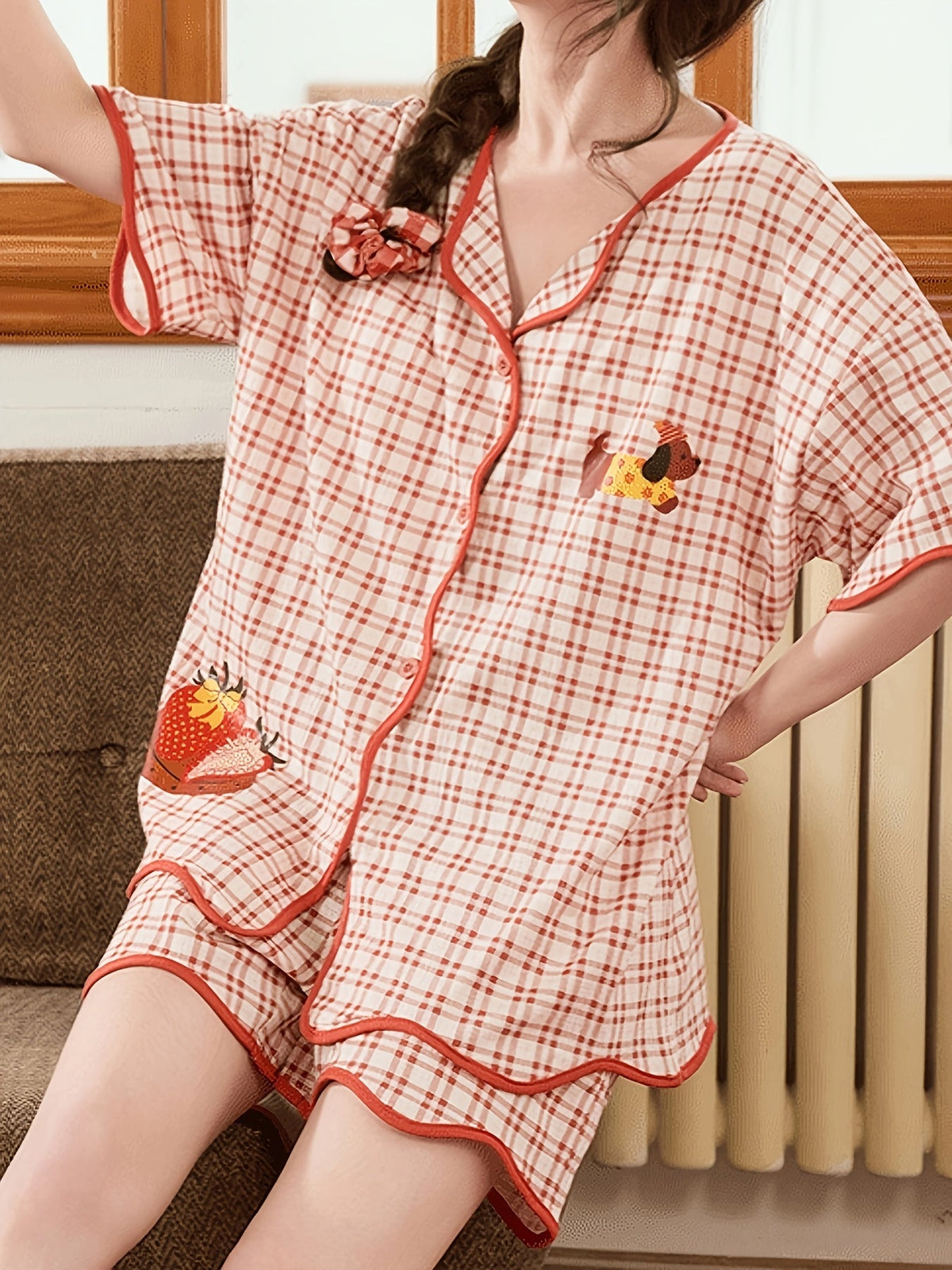 Cherry Checkered Ruffle Pajama Set