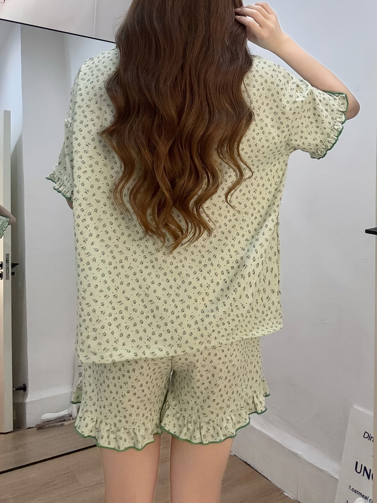 Mint Green Floral Ruffle Pajama Set
