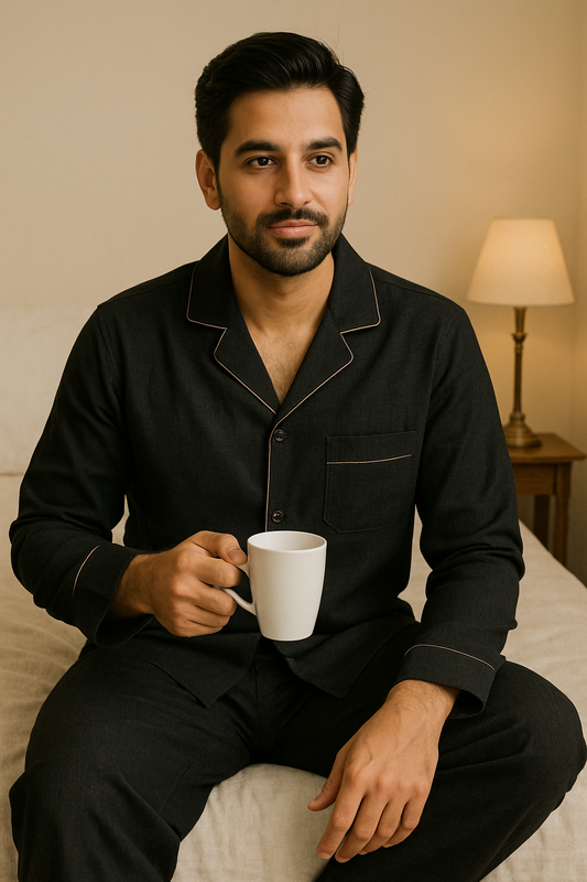 Men’s black stone linen night suit