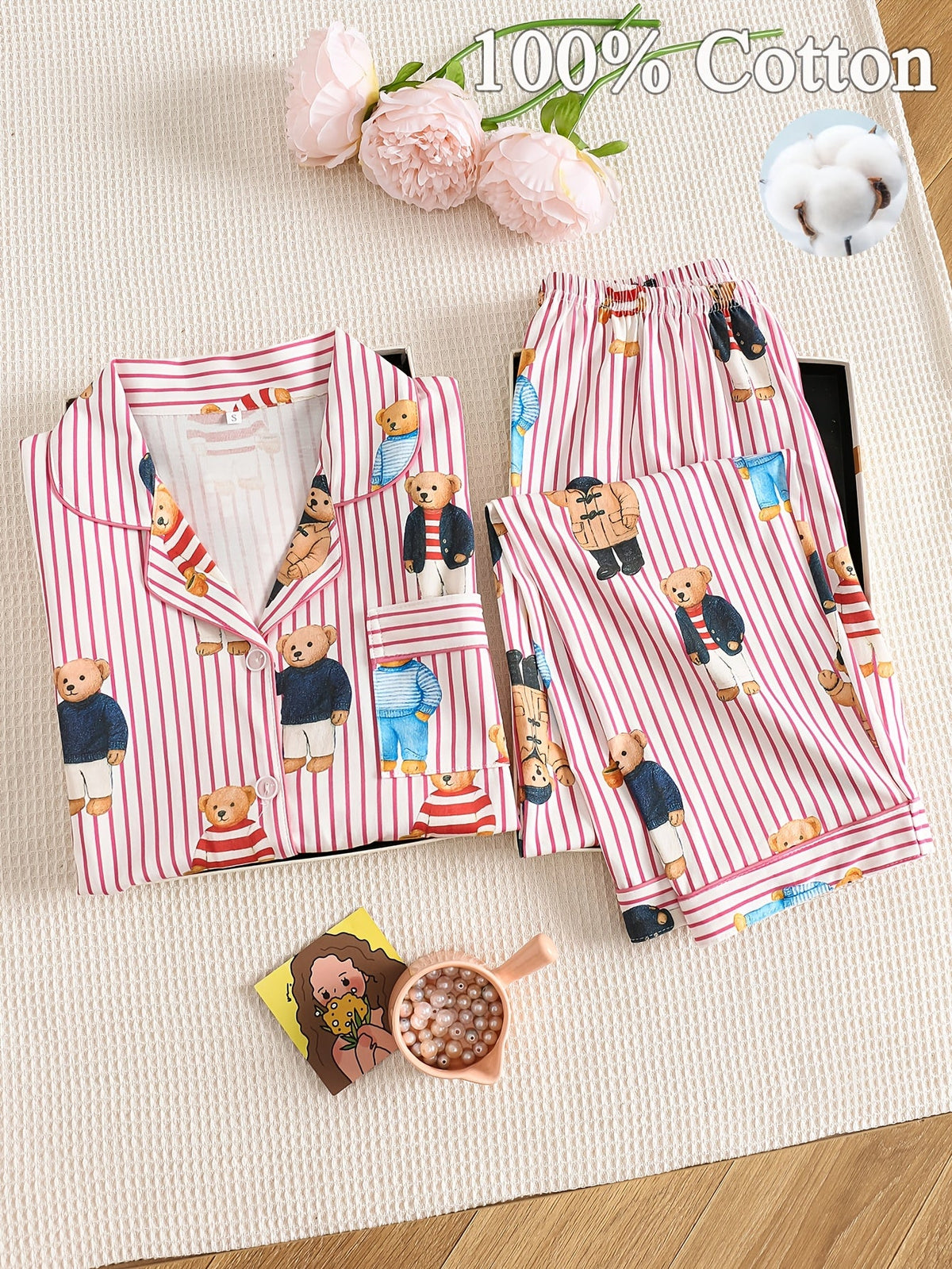 Teddy & Cat Print Pajama Duo – Pack of 2