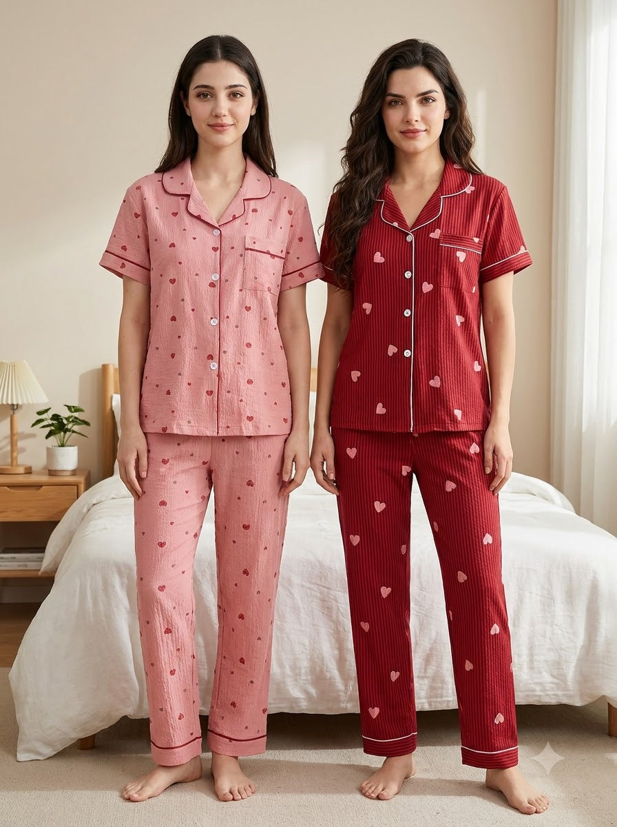 Blush & Berry Heart Pajama Duo – Pack of 2