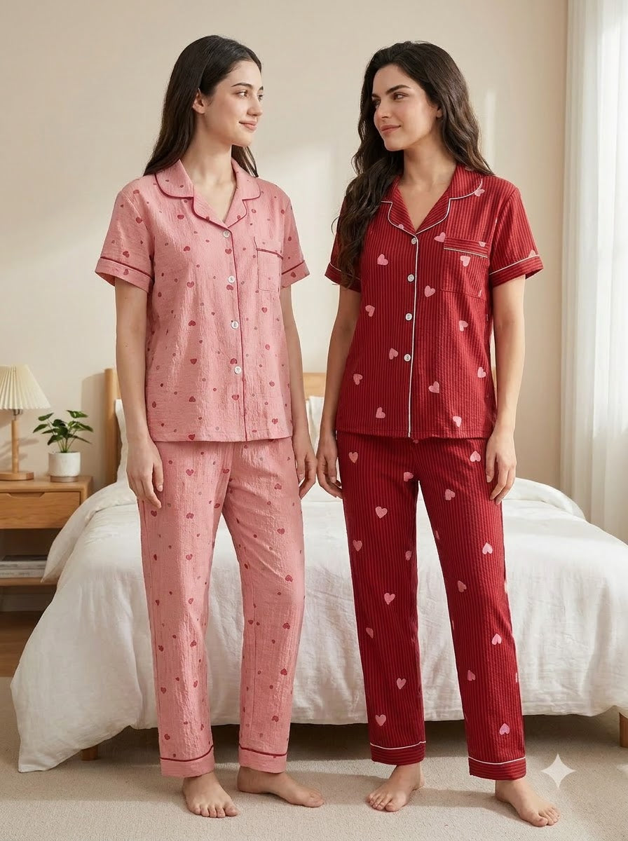 Blush & Berry Heart Pajama Duo – Pack of 2