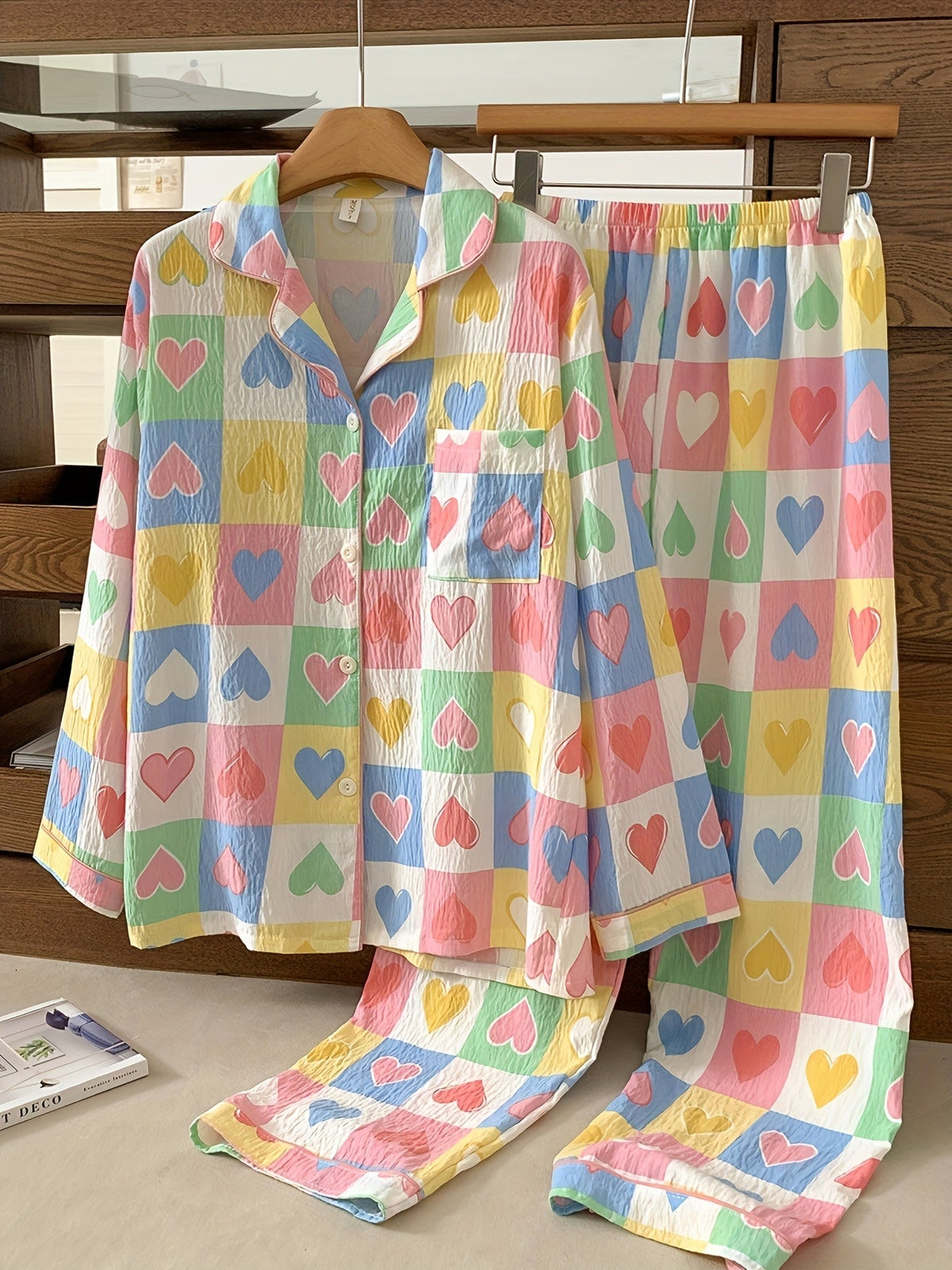 Pastel Hearts & Bow Checks Pajama Duo – Pack of 2