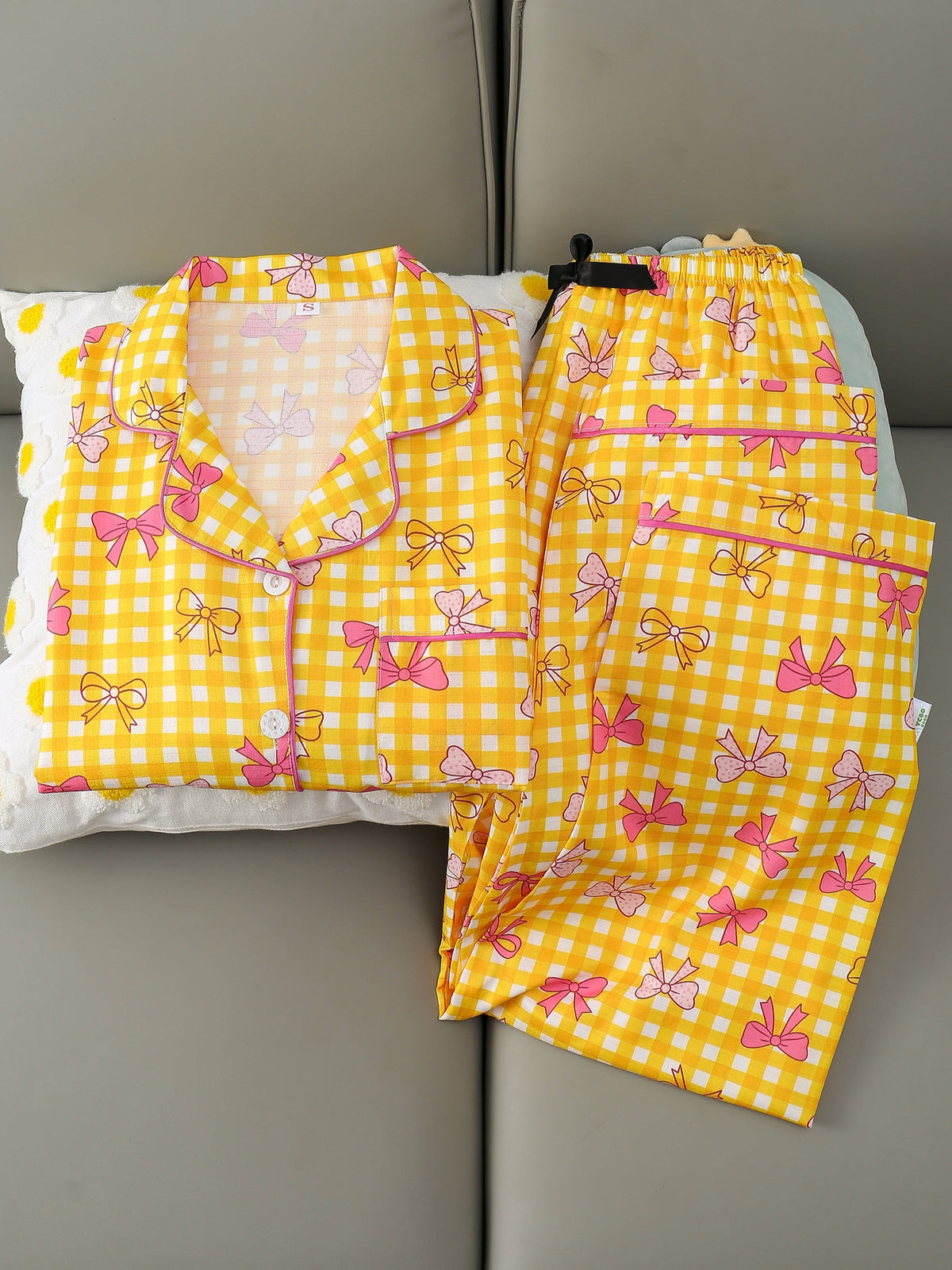 Pastel Hearts & Bow Checks Pajama Duo – Pack of 2