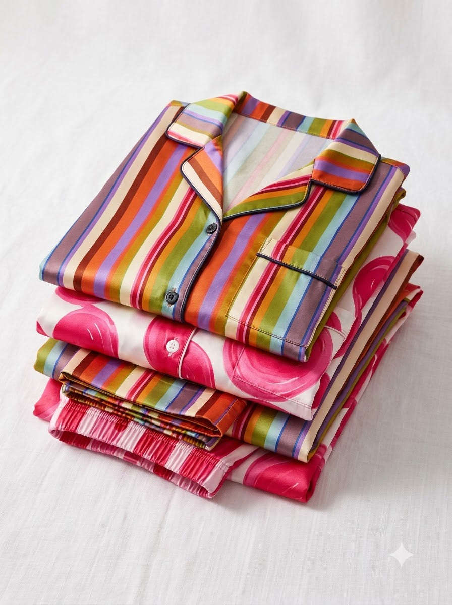 Rainbow Stripes & Pink Bloom Pajama Duo – Pack of 2