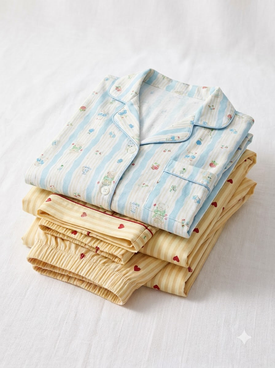 Sky Blue & Cream Heart Stripe Pajama Duo – Pack of 2