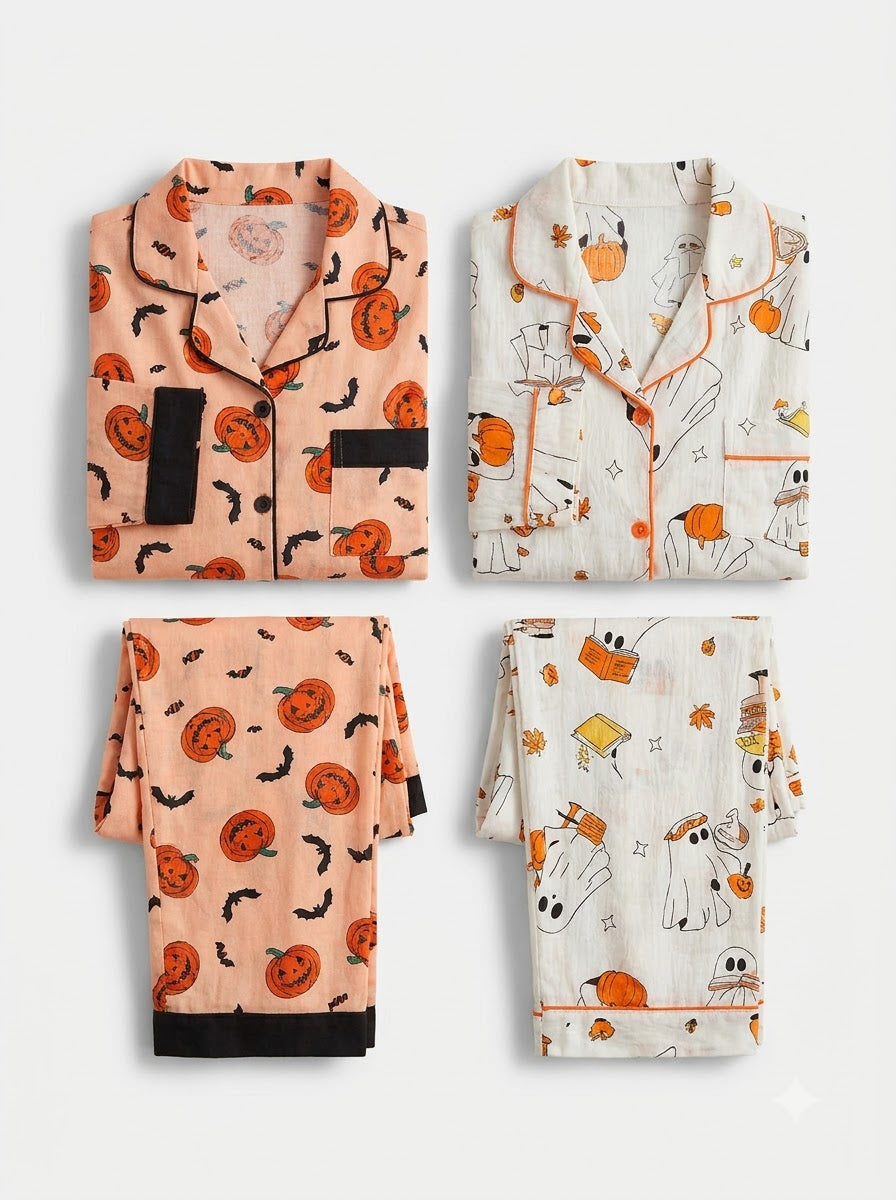 Spooky Pumpkin & Ghost Pajama Duo – Pack of 2