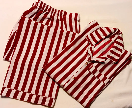 Red & White Striped Linen Pajama Set