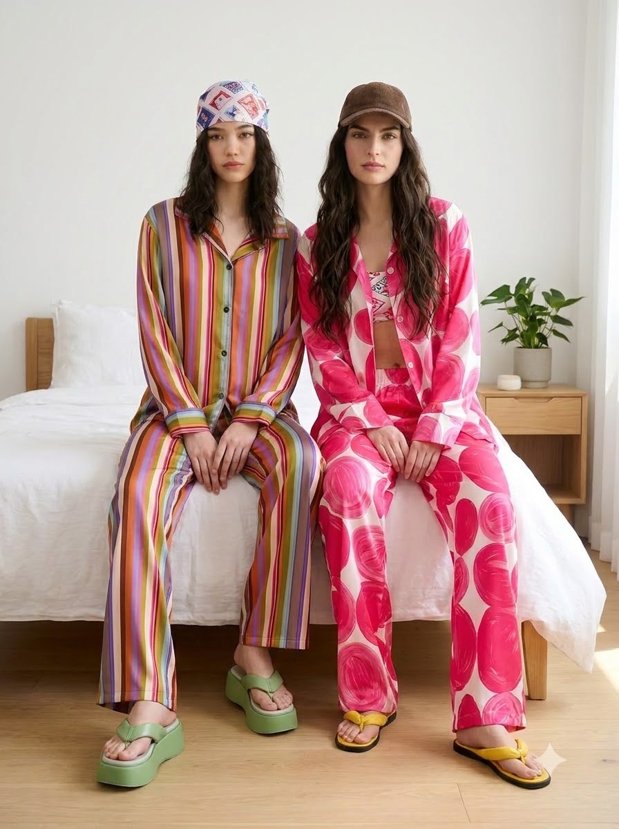 Rainbow Stripes & Pink Bloom Pajama Duo – Pack of 2