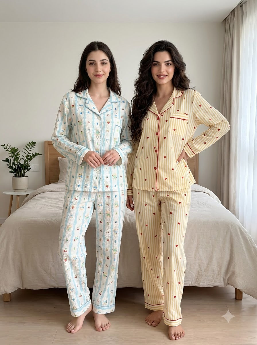 Sky Blue & Cream Heart Stripe Pajama Duo – Pack of 2