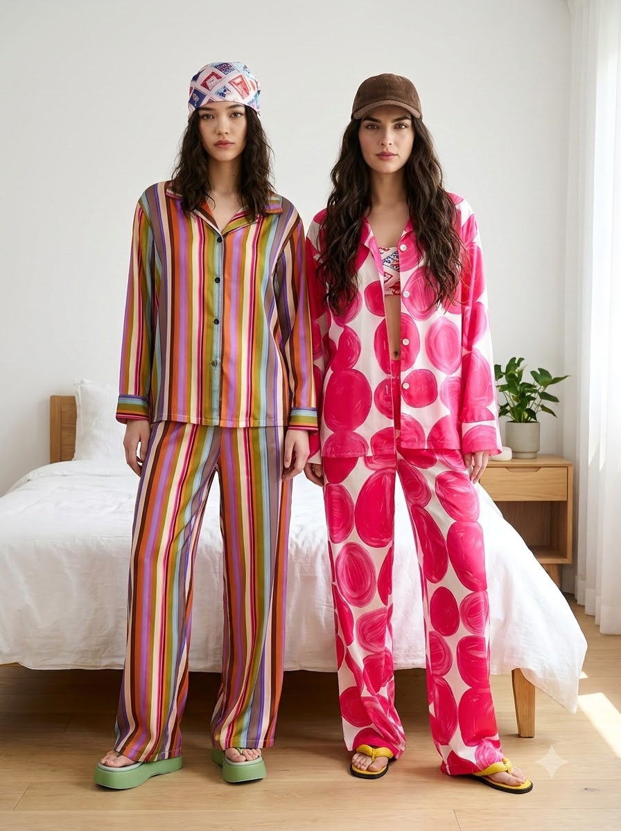 Rainbow Stripes & Pink Bloom Pajama Duo – Pack of 2
