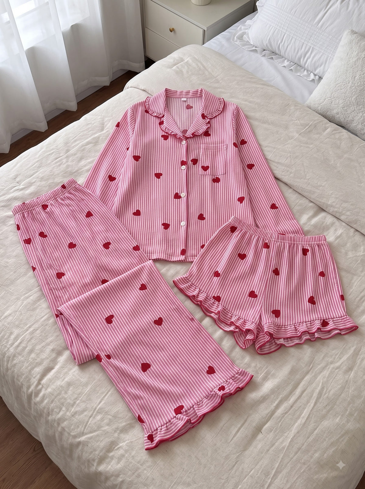 Sweetheart Stripe 3-Piece Pajama Set