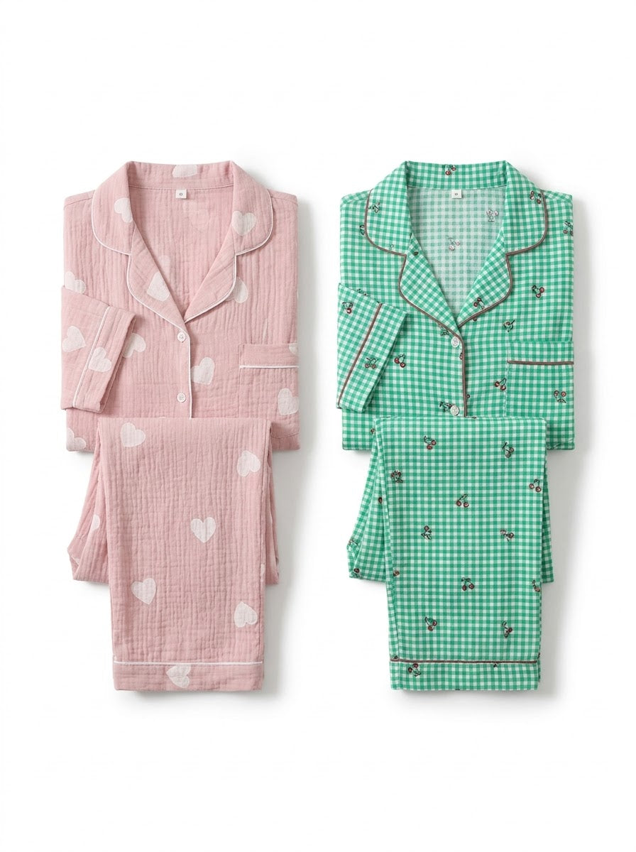 Cherry Gingham & Blush Hearts Pajama Duo – Pack of 2