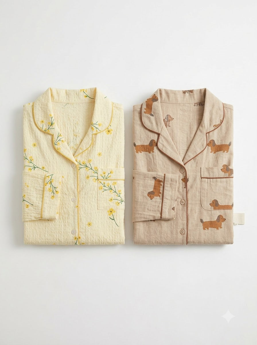Floral & Puppy Print Pajama Duo – Pack of 2