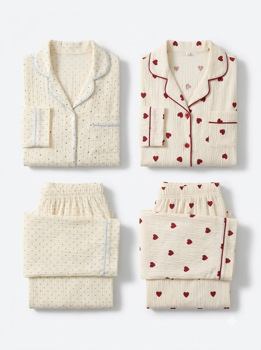 Classic Polka & Heart Pajama Duo – Pack of 2