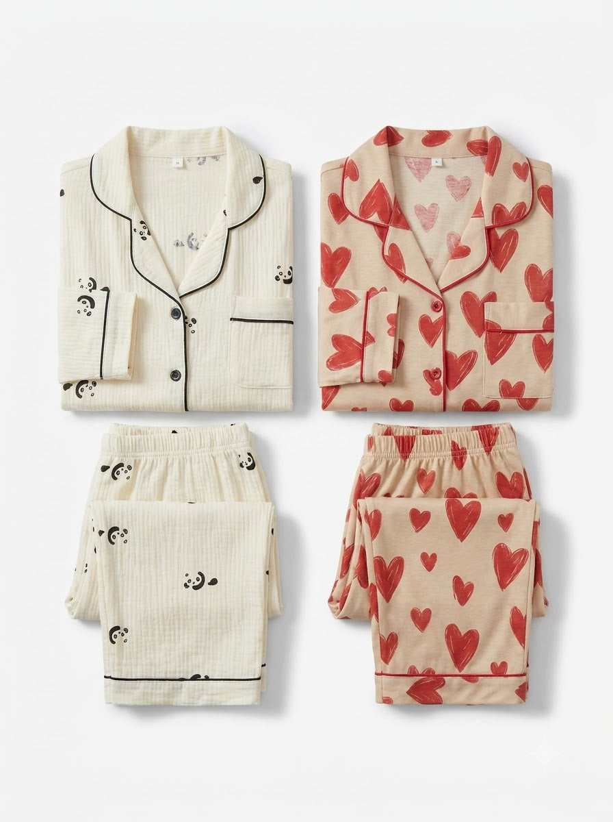 Panda & Love Heart Pajama Duo – Pack of 2
