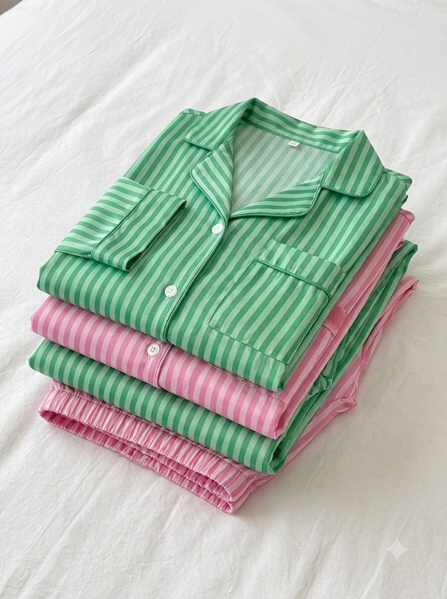 Green & Pink Striped Pajama Duo – Pack of 2