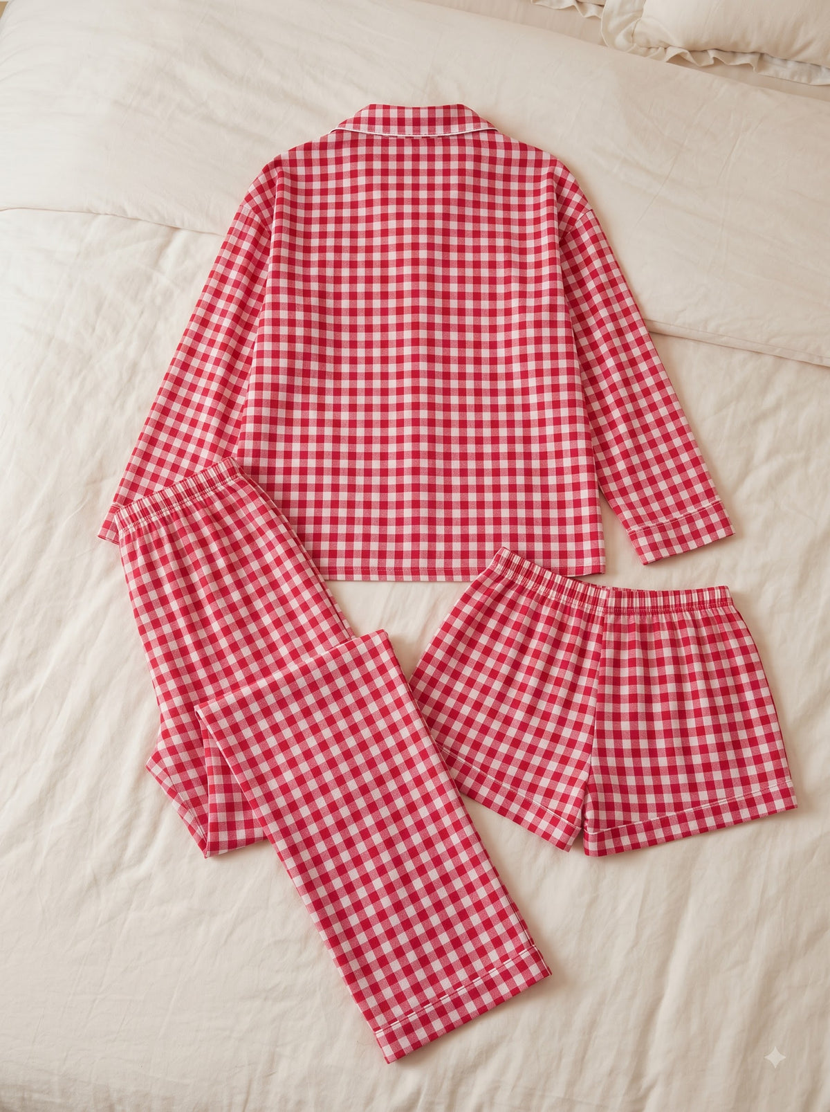 Cherry Checkered Lace 3-Piece Pajama Set