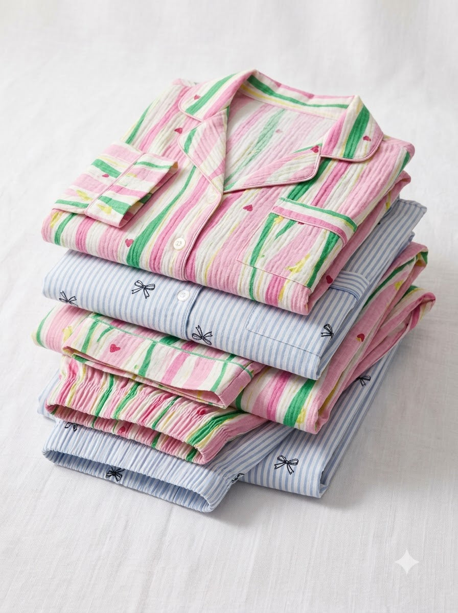 Pink Stripe & Sky Blue Bird Pajama Duo – Pack of 2