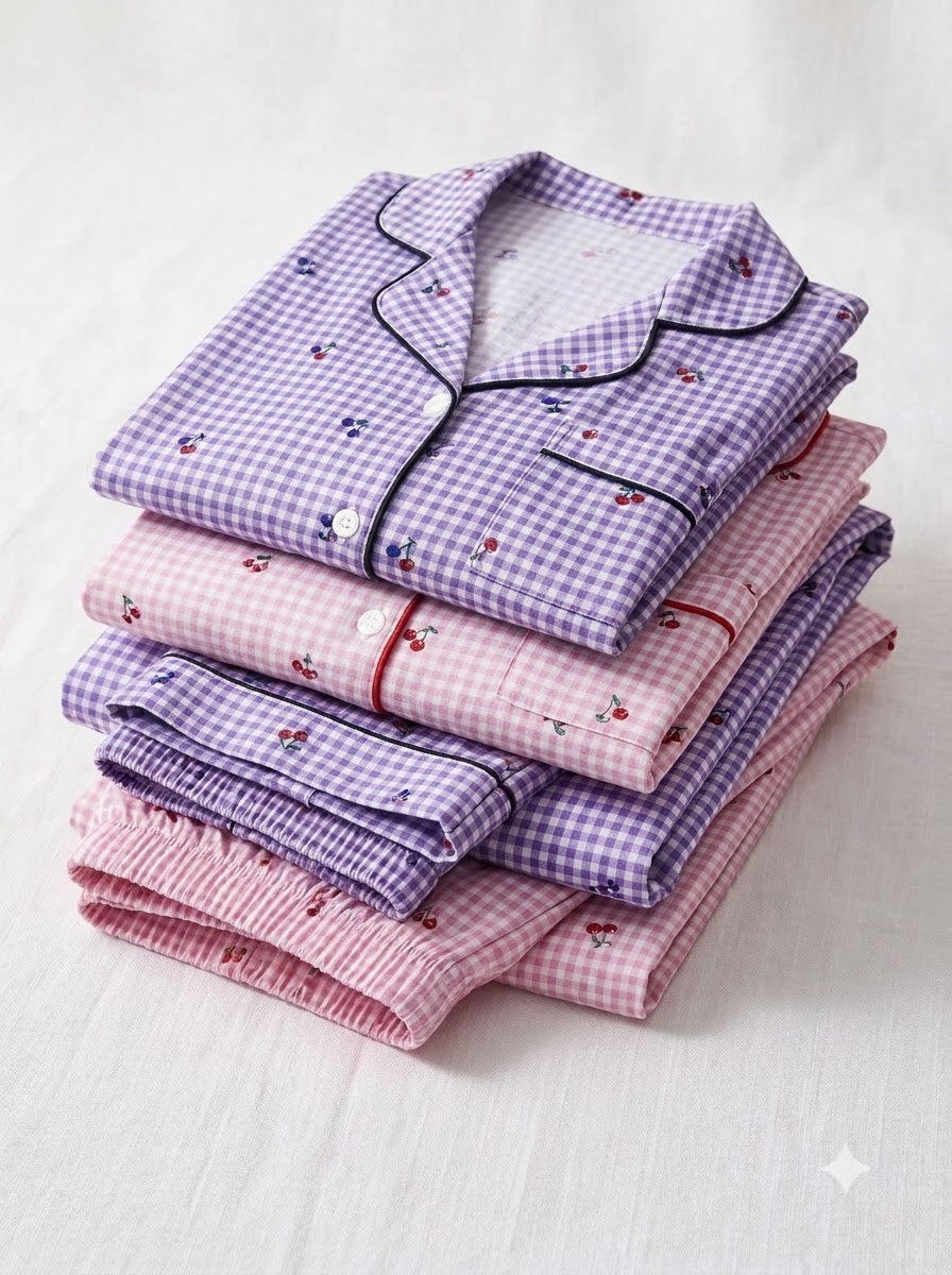 Lavender & Blush Gingham Pajama Duo – Pack of 2