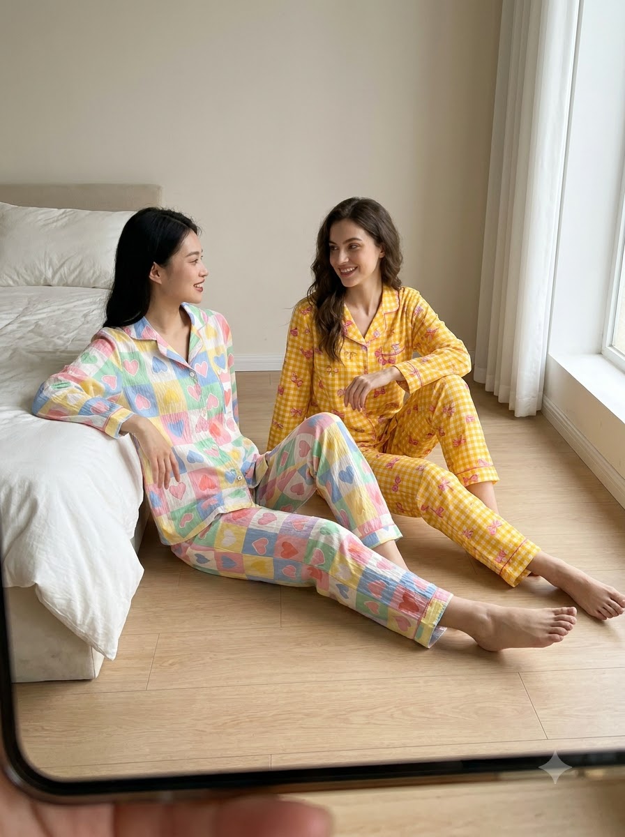 Pastel Hearts & Bow Checks Pajama Duo – Pack of 2