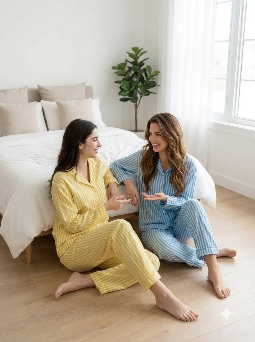 Yellow & Sky Blue Striped Pajama Duo – Pack of 2