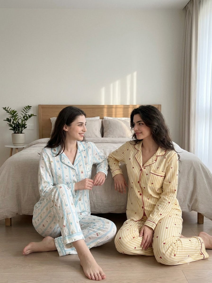Sky Blue & Cream Heart Stripe Pajama Duo – Pack of 2