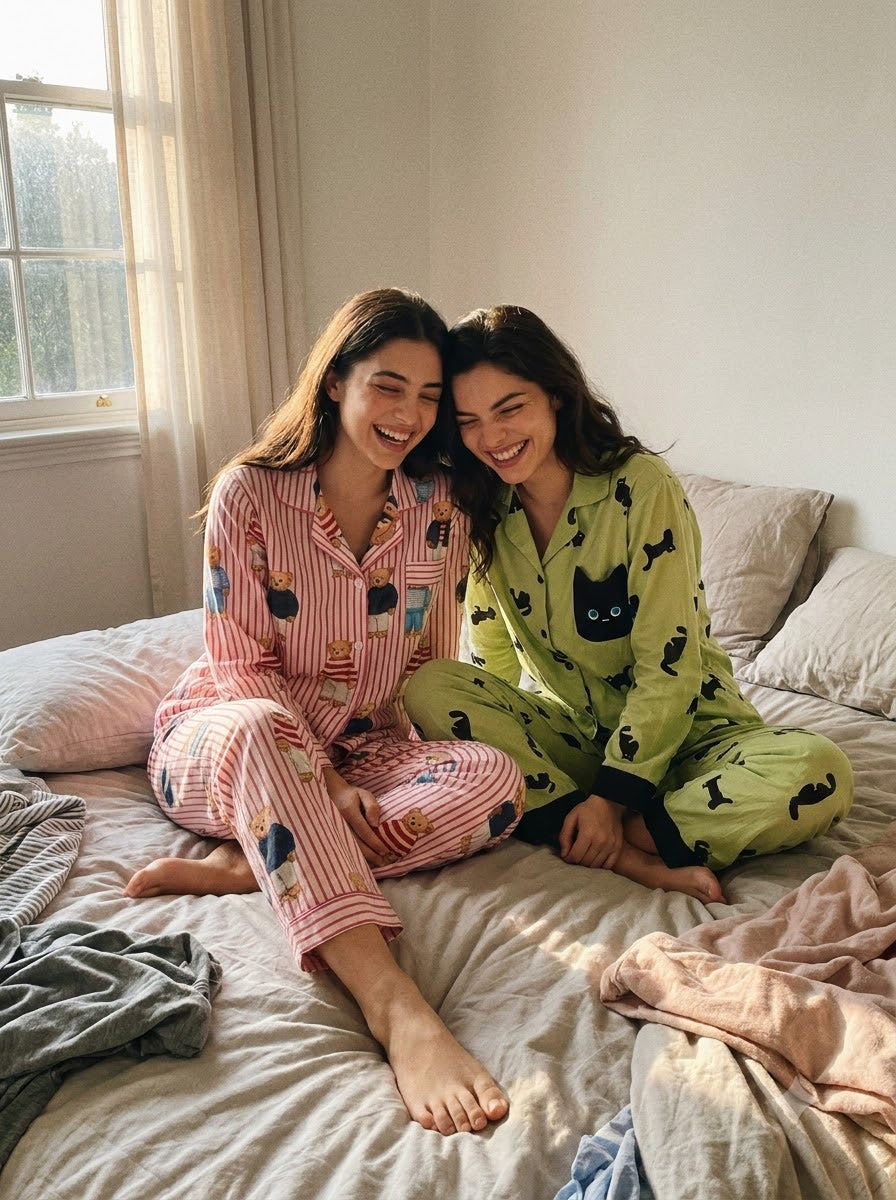 Teddy & Cat Print Pajama Duo – Pack of 2