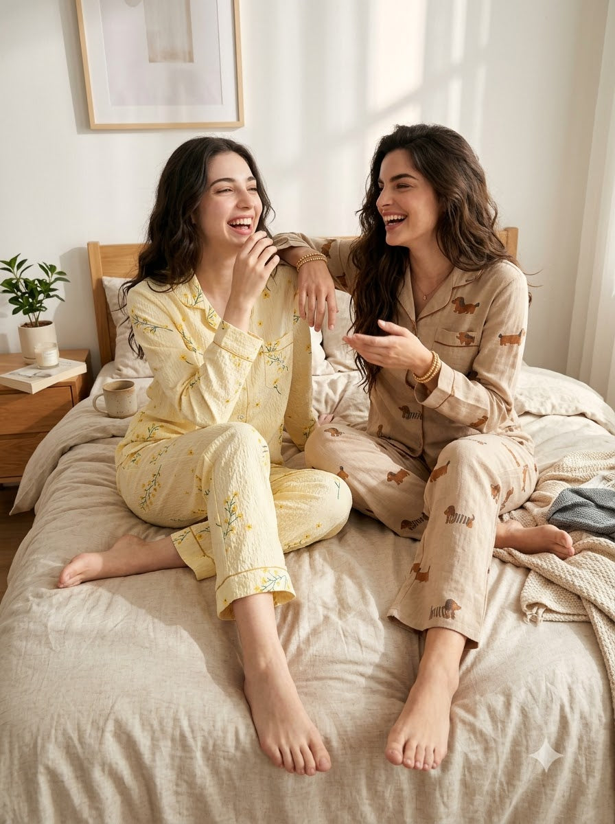 Floral & Puppy Print Pajama Duo – Pack of 2