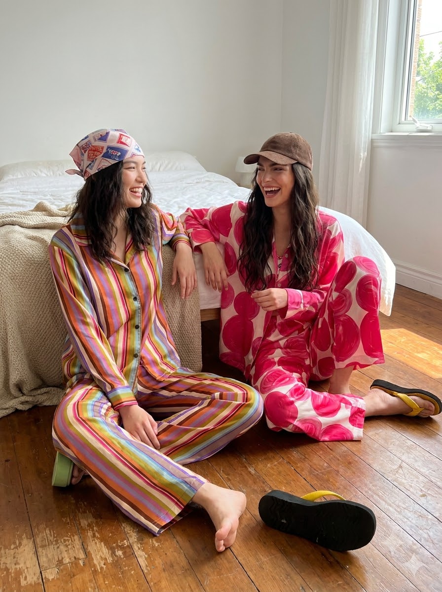 Rainbow Stripes & Pink Bloom Pajama Duo – Pack of 2