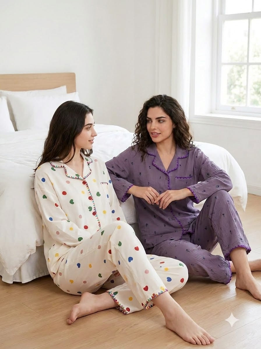 Multicolor Hearts & Dots Pajama Duo – Pack of 2