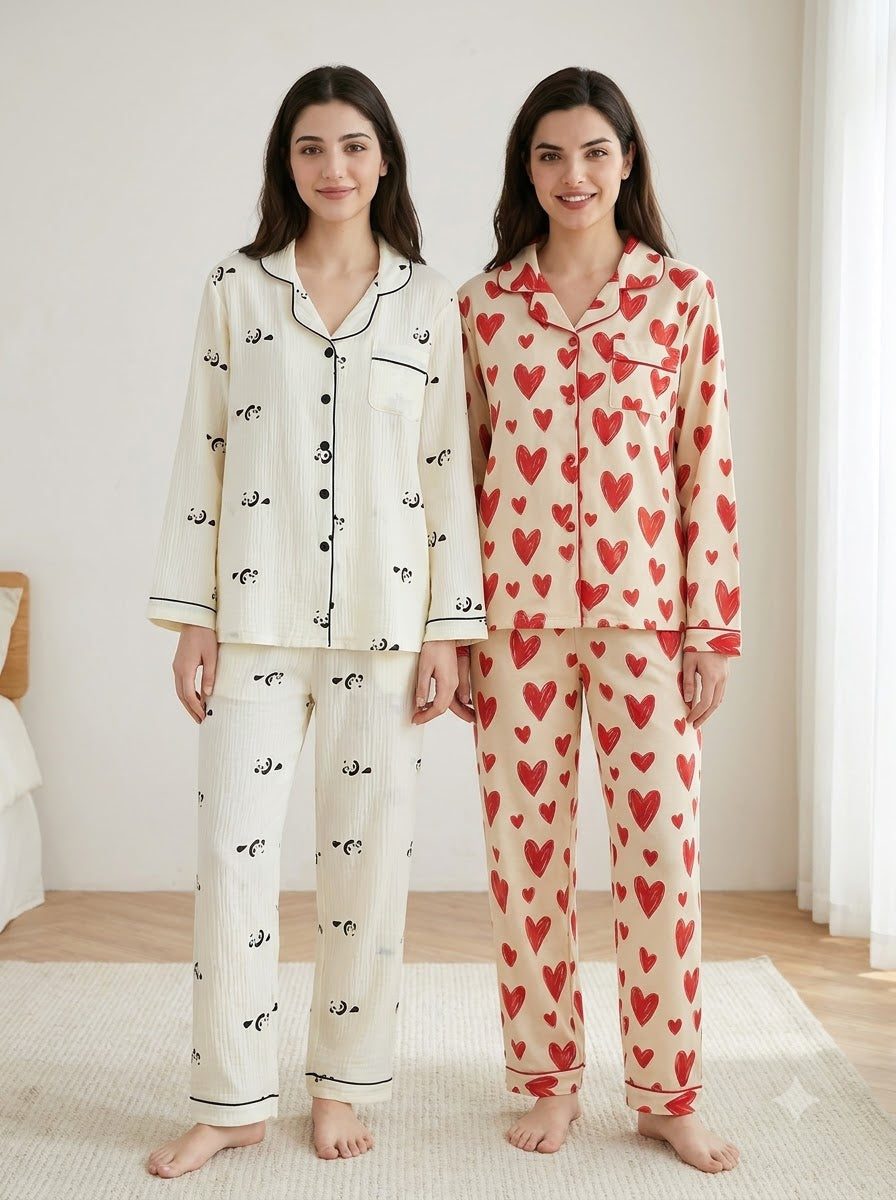 Panda & Love Heart Pajama Duo – Pack of 2