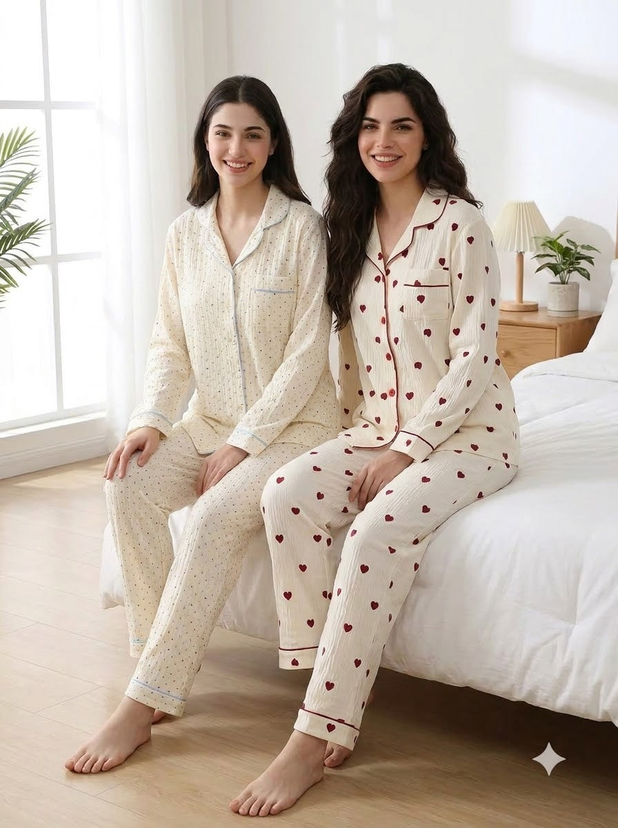 Classic Polka & Heart Pajama Duo – Pack of 2