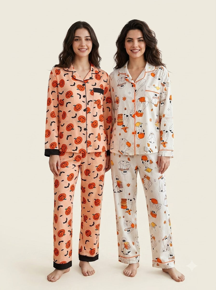 Spooky Pumpkin & Ghost Pajama Duo – Pack of 2