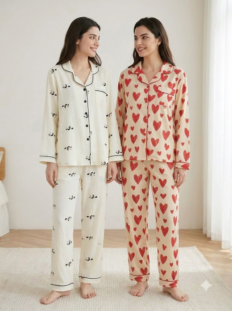 Panda & Love Heart Pajama Duo – Pack of 2