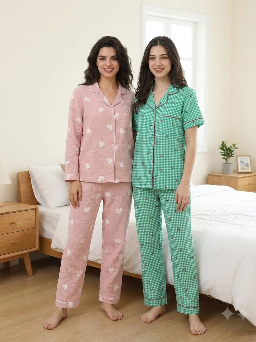 Cherry Gingham & Blush Hearts Pajama Duo – Pack of 2