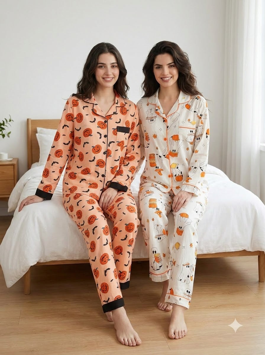 Spooky Pumpkin & Ghost Pajama Duo – Pack of 2