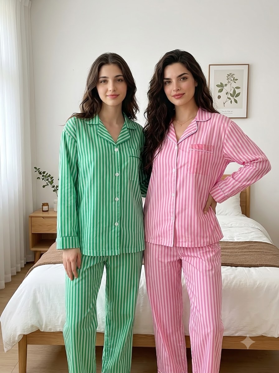 Green & Pink Striped Pajama Duo – Pack of 2