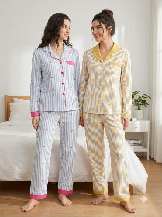 Blue Heart & Yellow Star Stripe Pajama Duo – Pack of 2