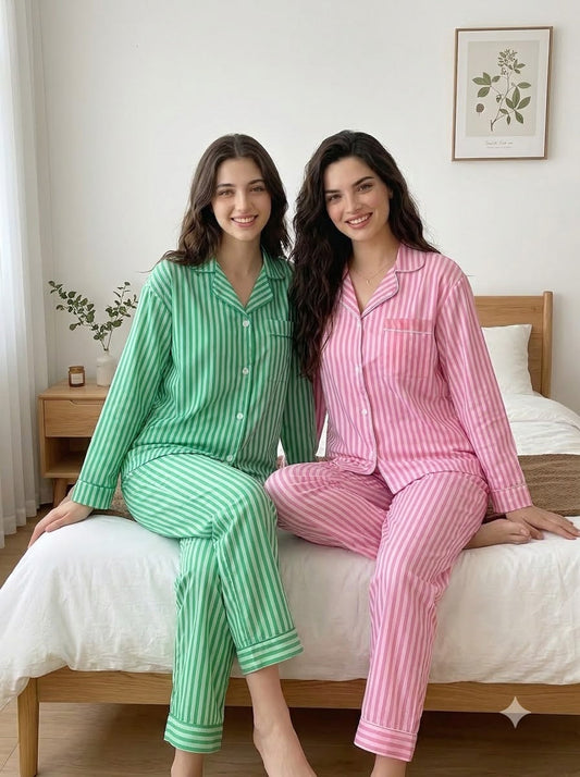Green & Pink Striped Pajama Duo – Pack of 2