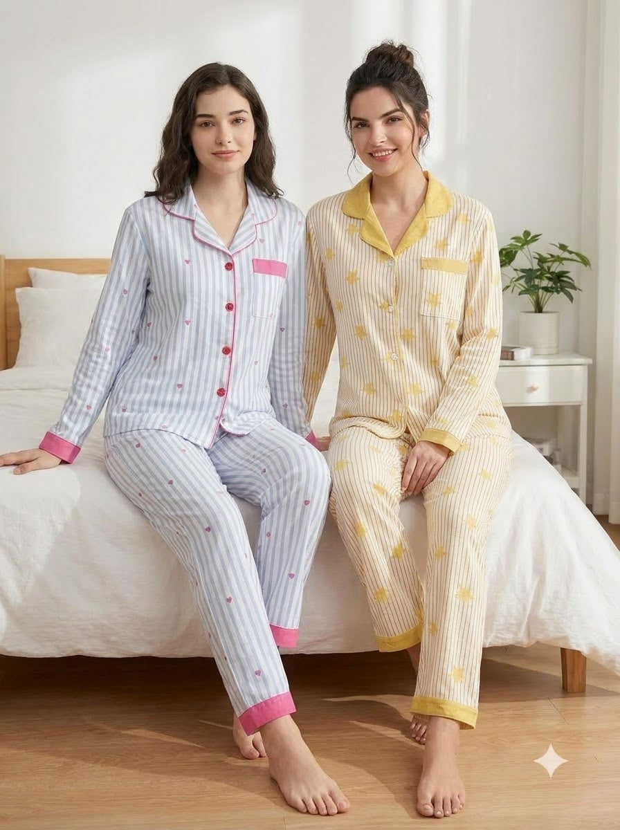 Blue Heart & Yellow Star Stripe Pajama Duo – Pack of 2