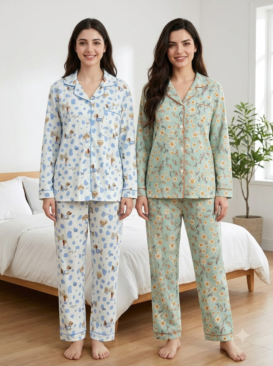 Blue Dots & Daisy Bloom Pajama Duo – Pack of 2